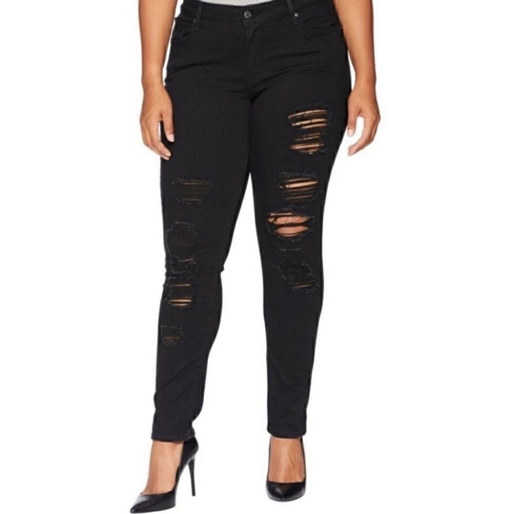 Levi’s 711 Distressed Skinny Jeans Black Denim Mid Rise 26W Plus Size NWT